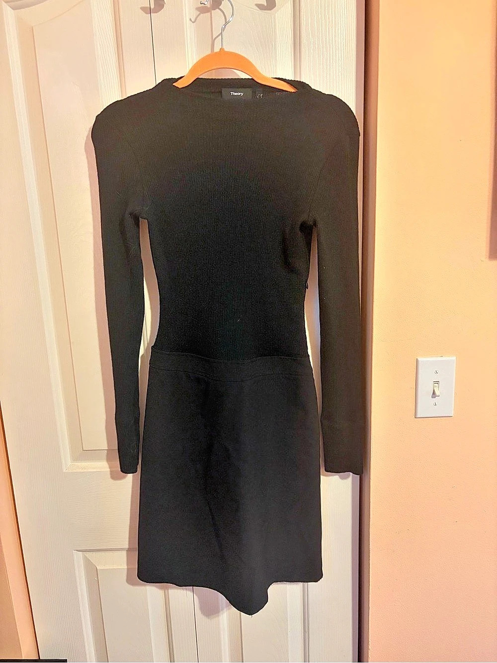 Adorable Alert: Rock this Desk to Dinner Theory Ribbed Long Sleeve Mini Dress Bl